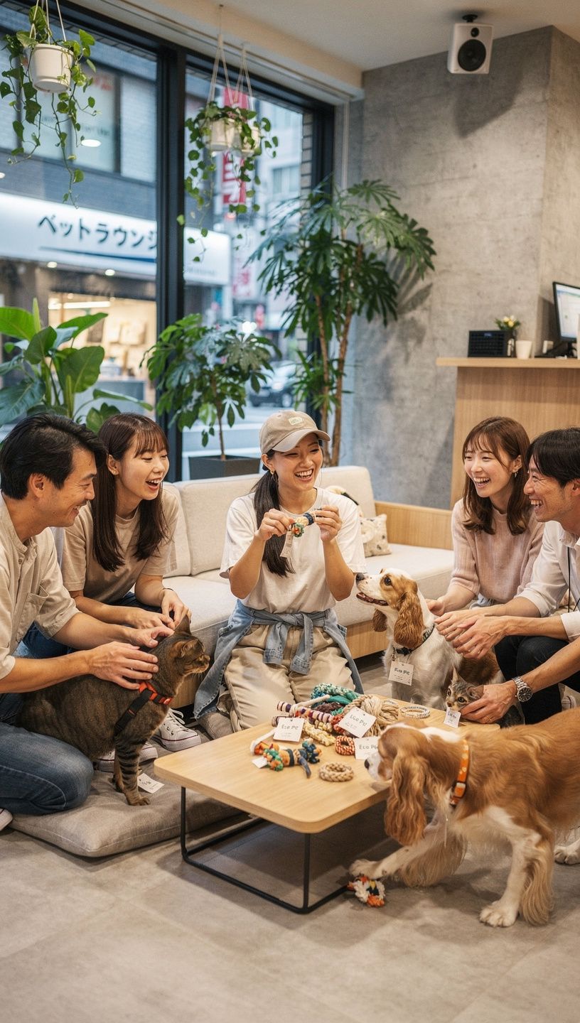 ペットと一緒に散歩する飼い主の姿を捉えた風景写真