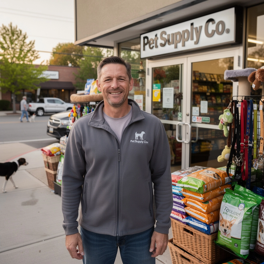 新しいペット用品を試す猫とその飼い主の笑顔
